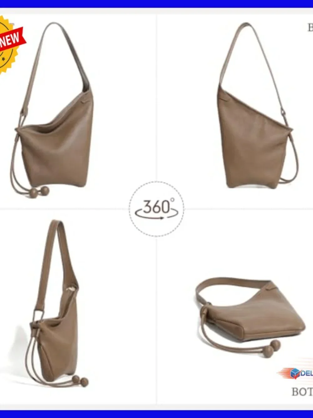 Genuine Leather Hobo Bag Medium Tote Adjustable Strap Slouchy Shoulder Purse